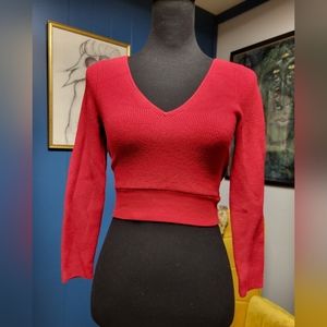 Express Red V Neck Crop Sweater Size S